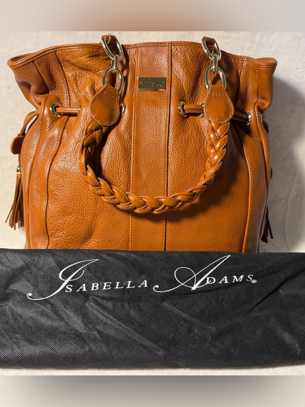 Isabella Adams Tan Leather Braided-Handle Shoulder Bag
